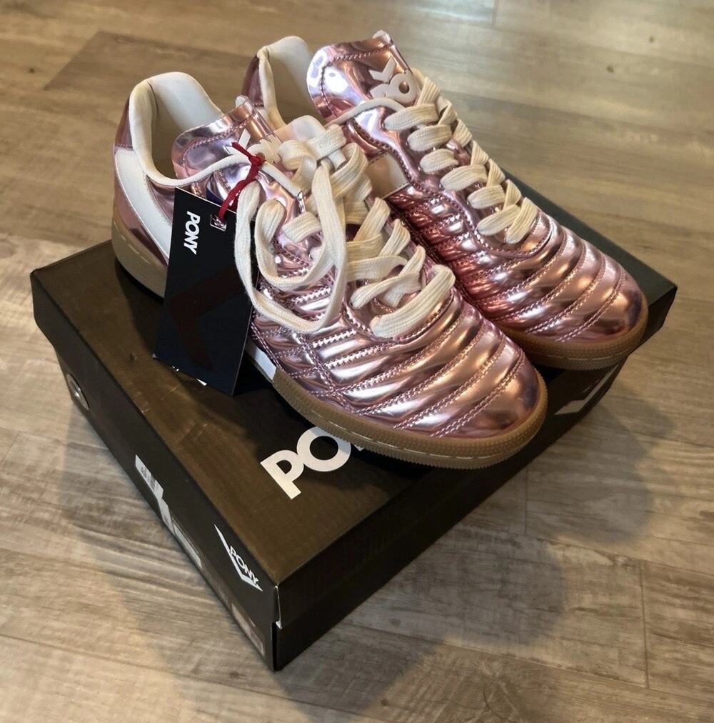 Madrid 82 Metallic Genuine Leather Metallic Rose Gold Pink Pony Mens Sneakers 7